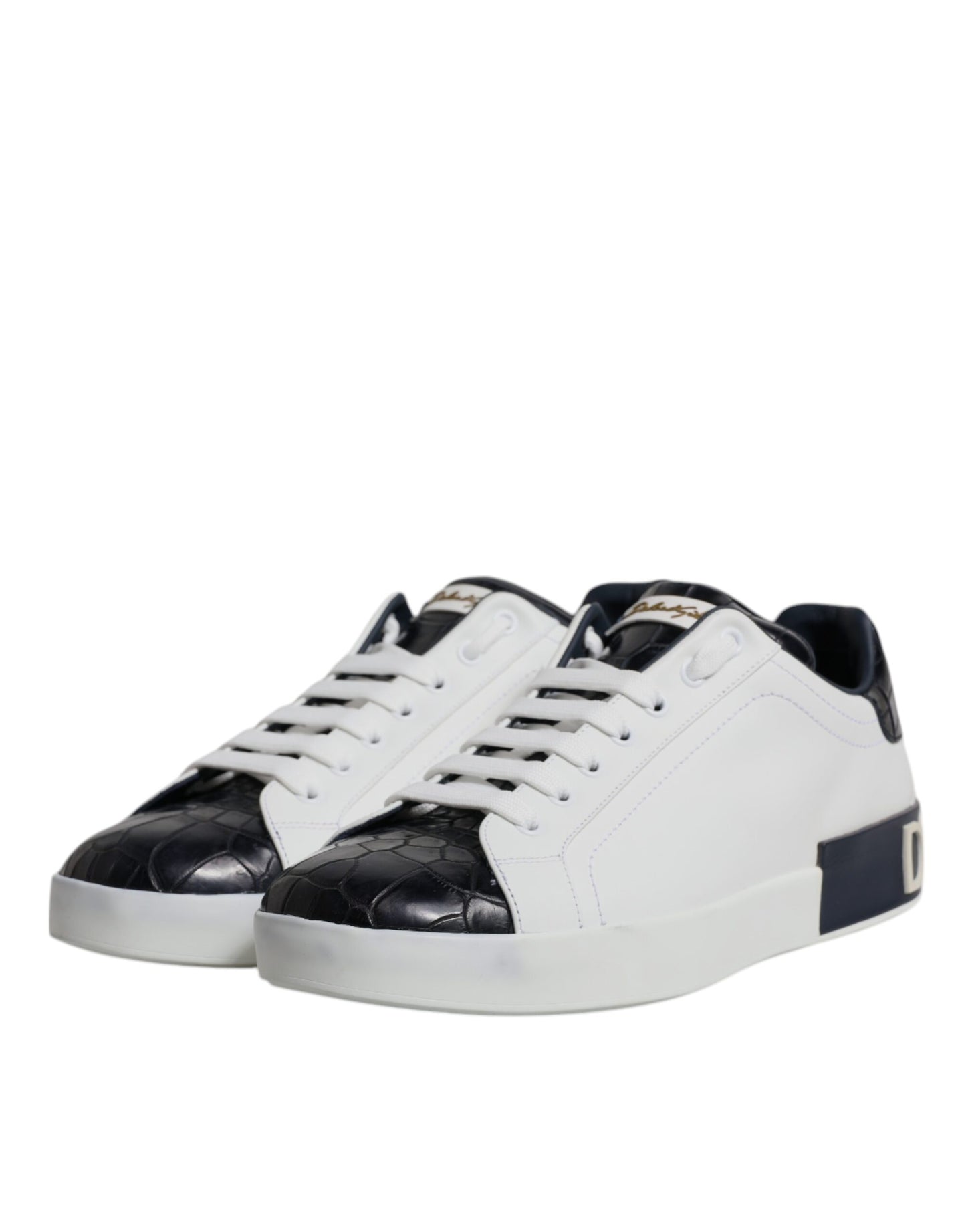 Dolce & Gabbana White Black Leather Portofino Sneakers Shoes