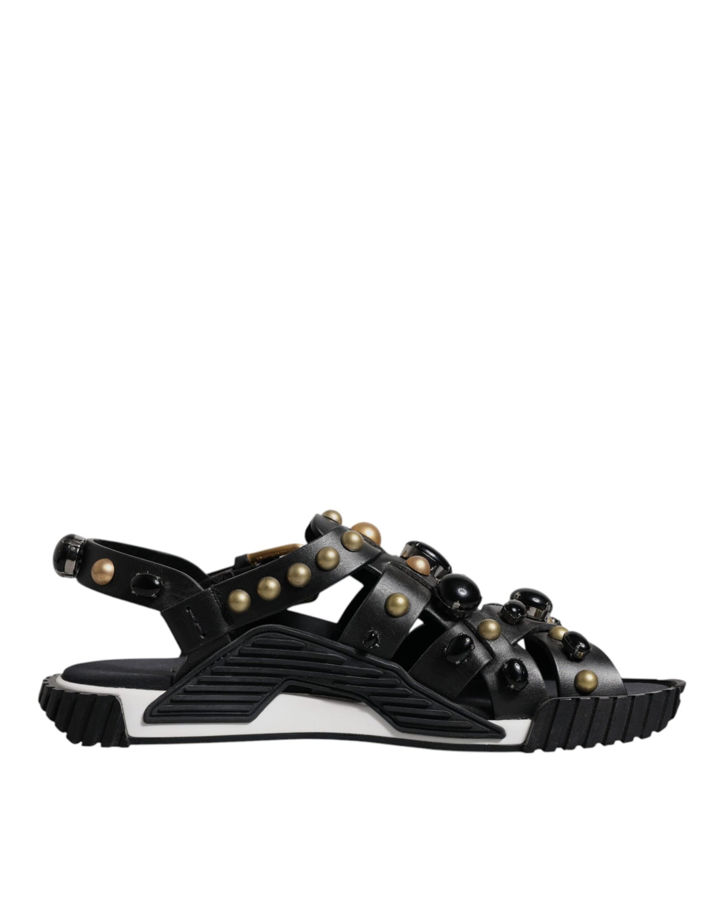 Dolce & Gabbana Black Leather Studded Slides Sandals Shoes