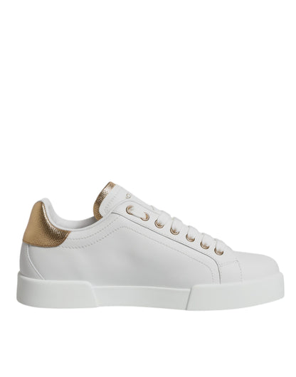 Dolce & Gabbana White Gold Leather Portofino Sneakers Shoes