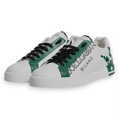 Dolce & Gabbana White Green Leather Crown Milano Sneakers Shoes