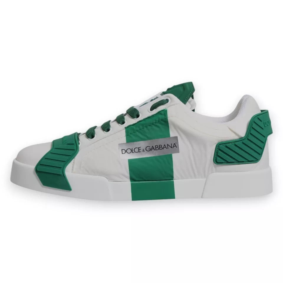 Dolce & Gabbana White Green Leather Logo Low Top Sneakers Shoes