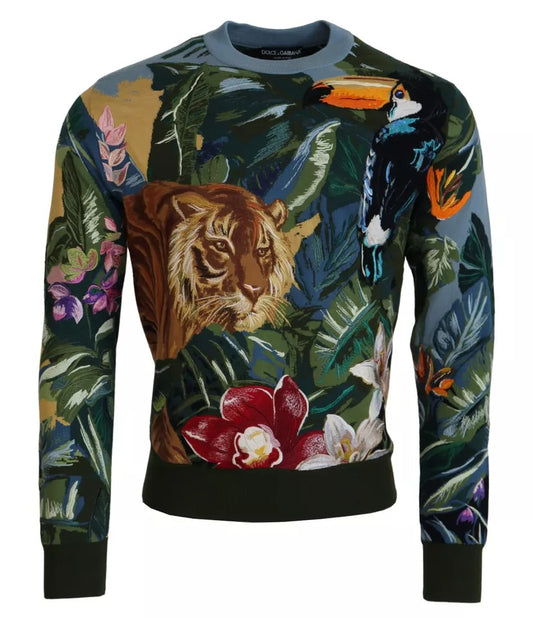 Dolce & Gabbana Jungle Wool Silk Pullover Logo Sweater