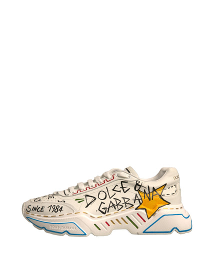 Dolce & Gabbana White Daymaster Hand Painted Sneakers Shoes