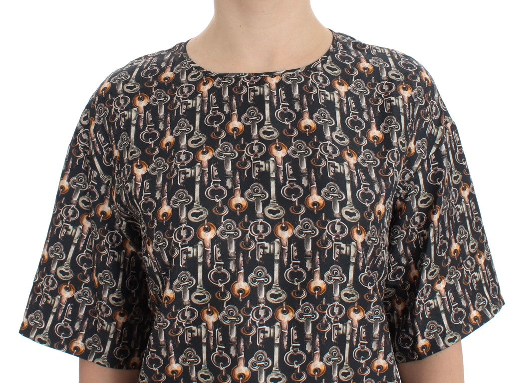 Dolce & Gabbana Enchanted Sicily Silk Blouse with Medieval Keys Print