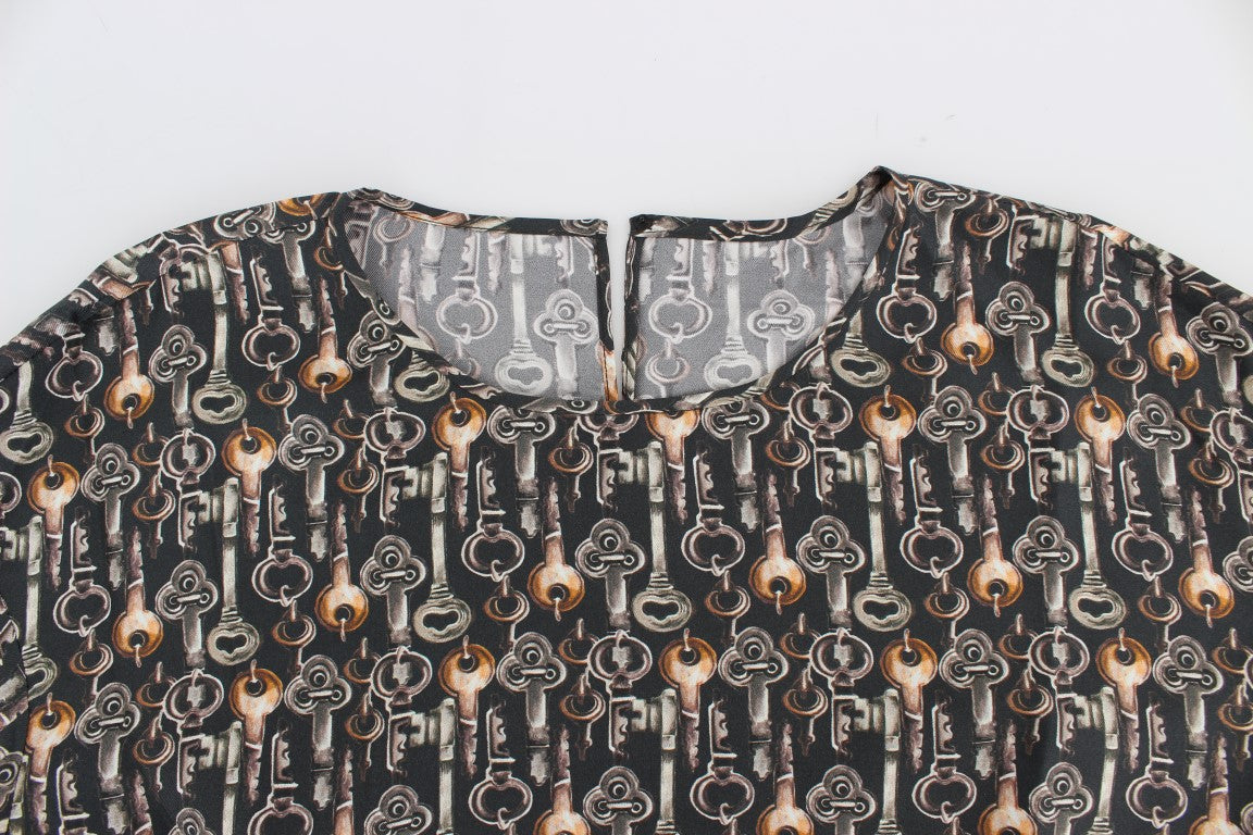 Dolce & Gabbana Enchanted Sicily Silk Blouse with Medieval Keys Print