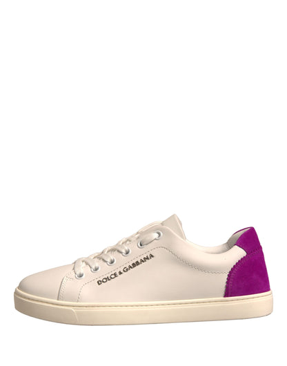 Dolce & Gabbana White Suede Leather Low Top Sneakers Shoes