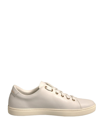 Dolce & Gabbana White Leather Gold Red Heart Sneakers Shoes