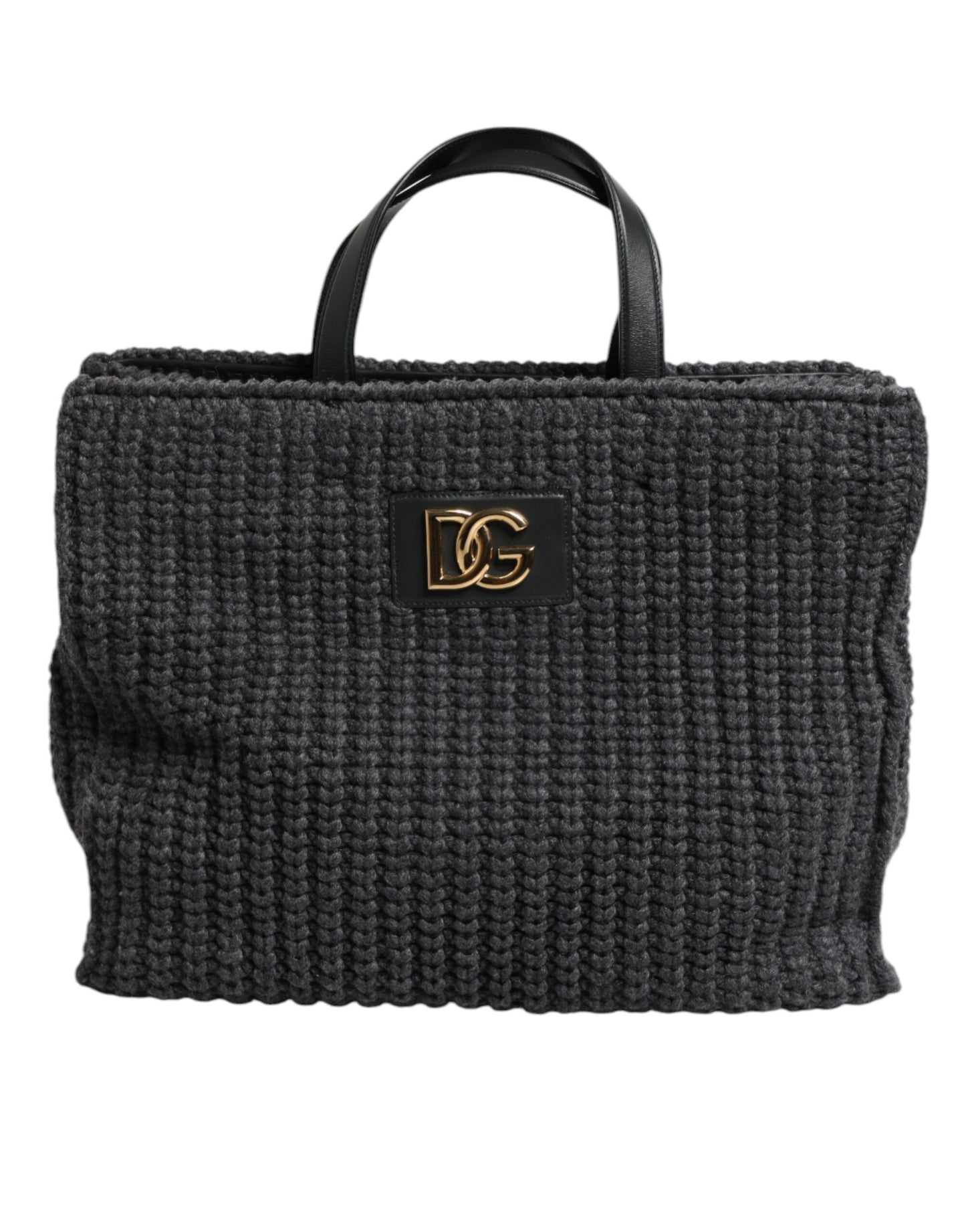 Dolce & Gabbana Black Large Knitted Crochet Shoulder Shopper DG Logo Bag