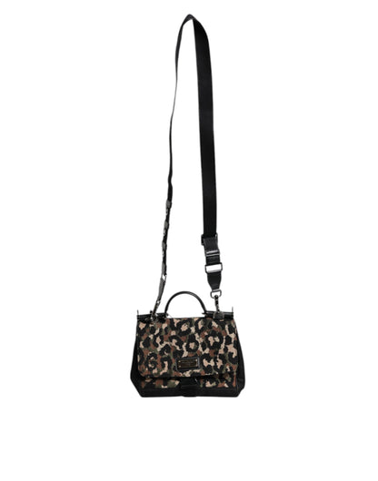 Dolce & Gabbana Brown Leopard Print Lacquard Nylon Sicily Tote Bag