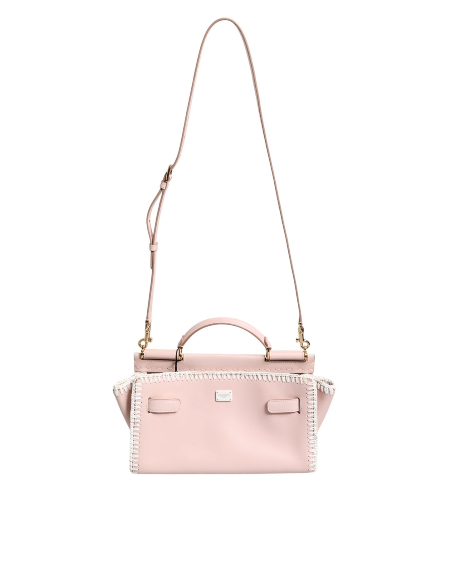 Dolce & Gabbana Light Pink Logo Plaque Soft Leather Strap Crossbody Bag