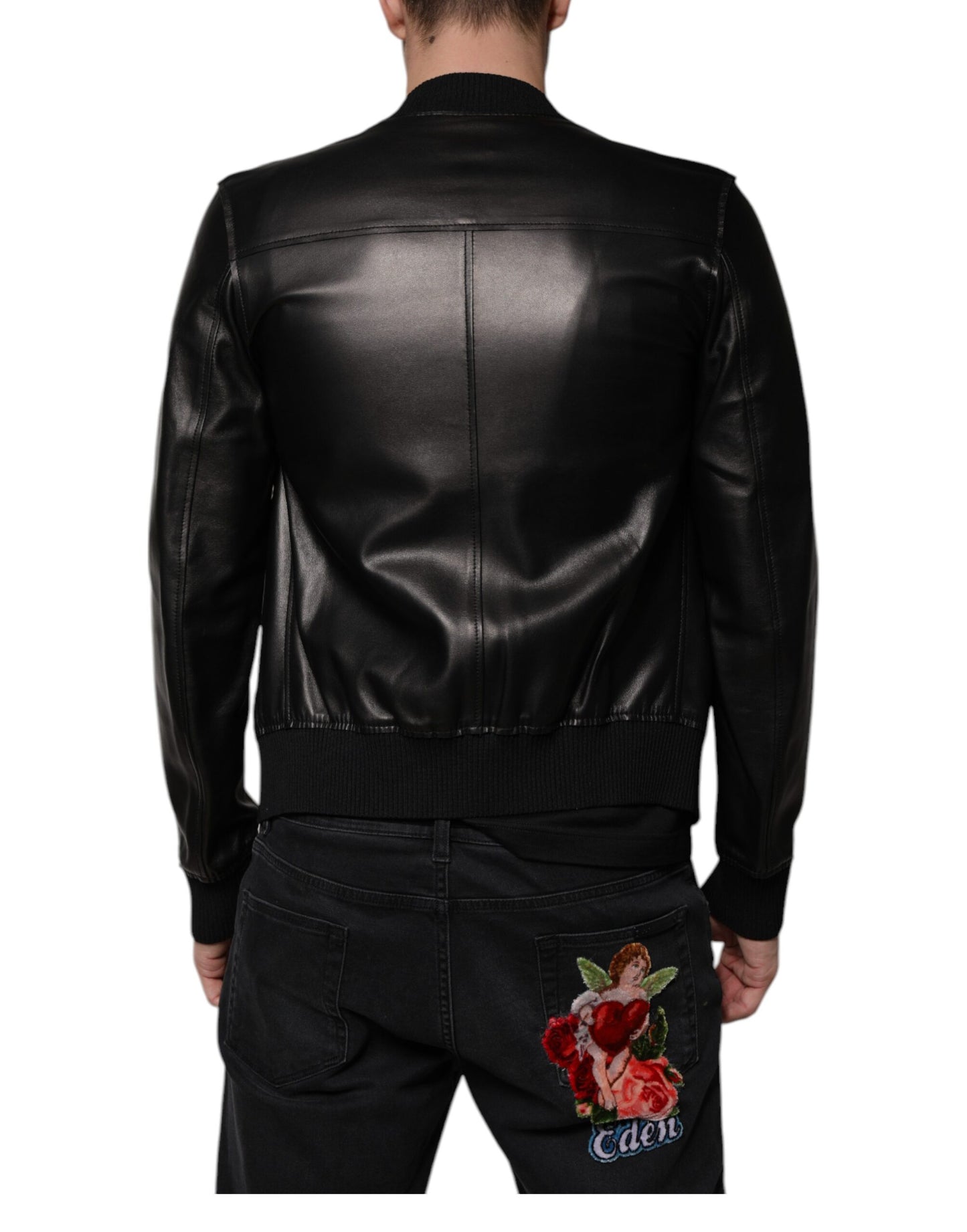 Dolce & Gabbana Black Lambskin Full Zip Biker Blouson Jacket