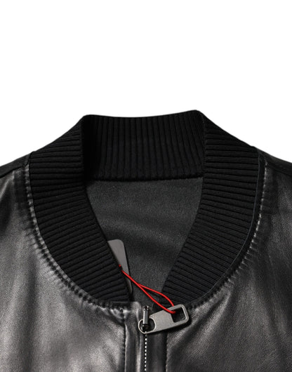 Dolce & Gabbana Black Lambskin Full Zip Biker Blouson Jacket