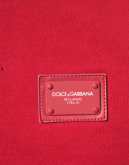 Dolce & Gabbana Red Cotton Logo Hooded Sweatshirt Sweater