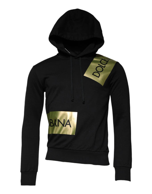 Dolce & Gabbana Black Gold Hooded Cotton Pullover Sweater