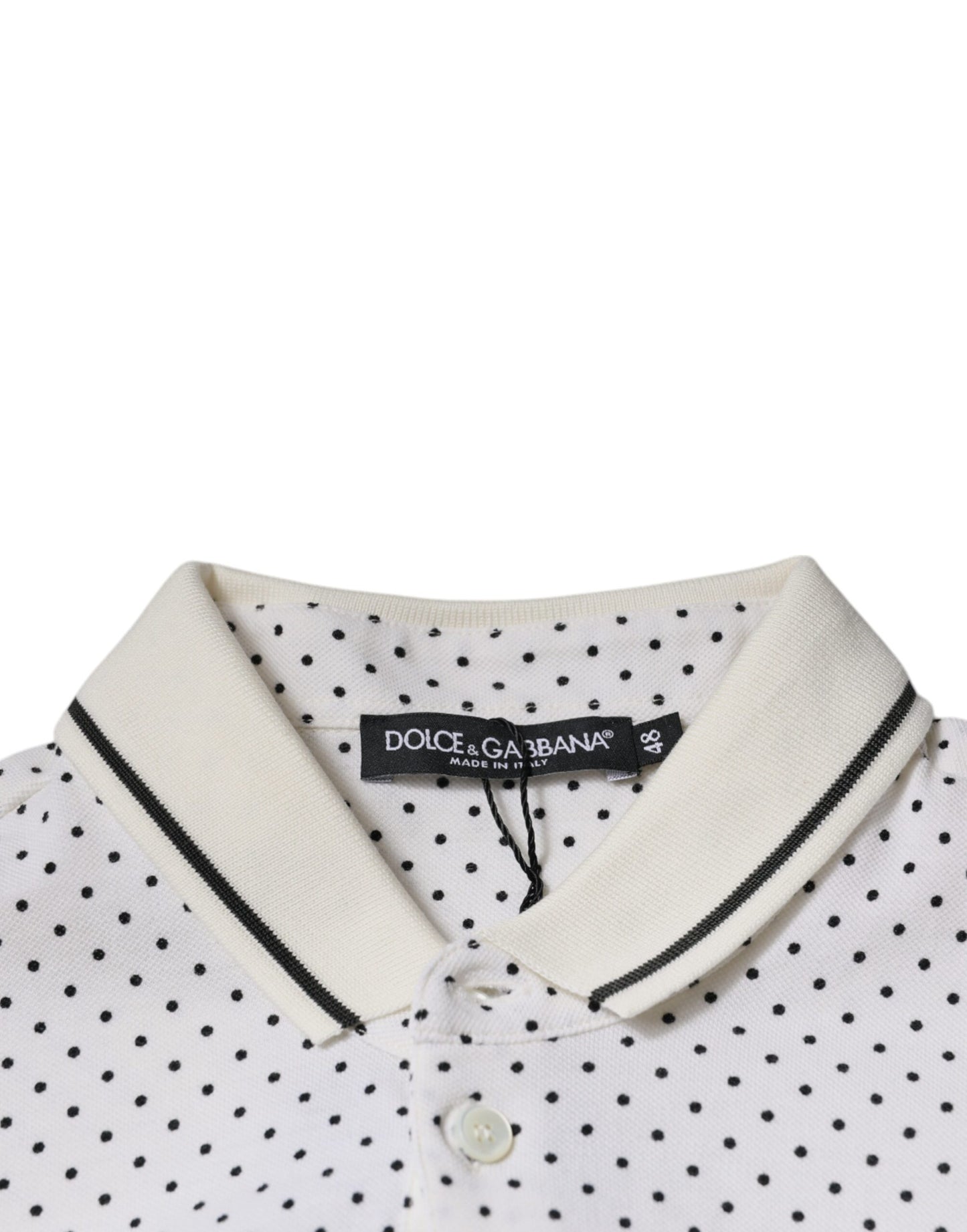 Dolce & Gabbana White Polka Dot Cotton Collared Polo T-shirt