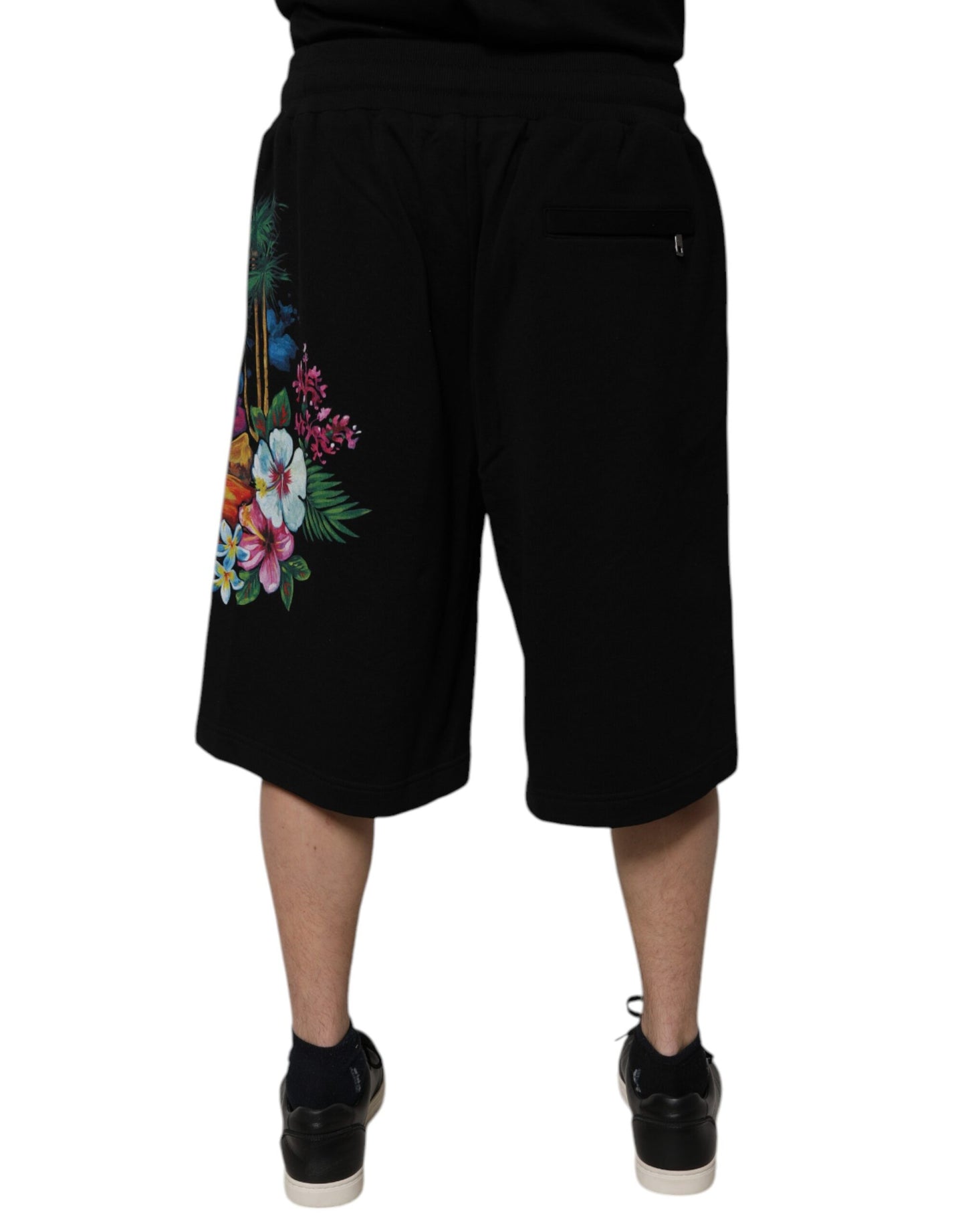 Dolce & Gabbana Black Floral Logo Cotton Men Bermuda Shorts