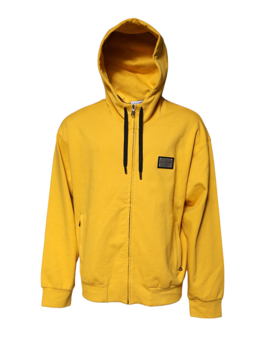 Dolce & Gabbana Yellow Logo Plaque Hooded Full Zip Sweater