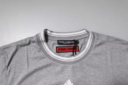 Dolce & Gabbana Gray Logo Print Cotton Crew Neck T-shirt