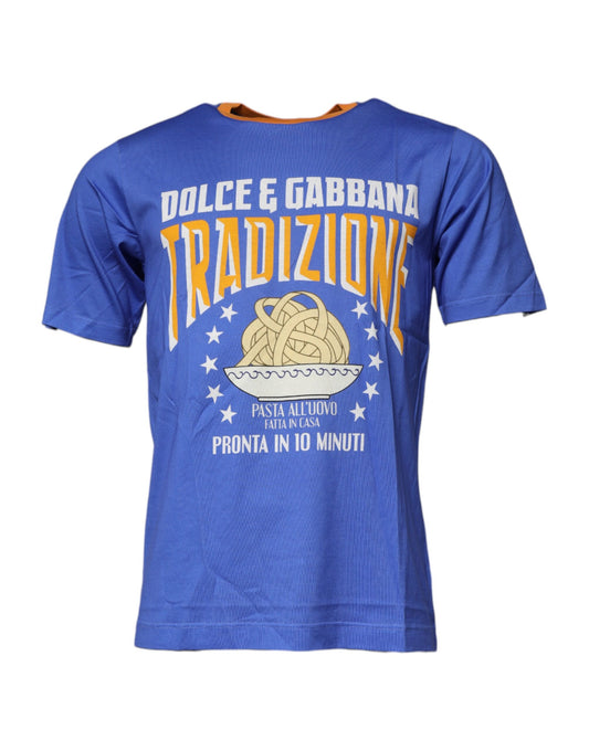 Dolce & Gabbana Blue Graphic Print Cotton Crew Neck T-shirt