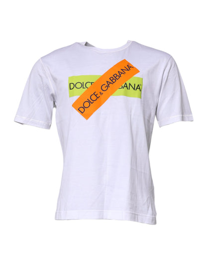 Dolce & Gabbana White Logo Tape Cotton Crew Neck T-shirt