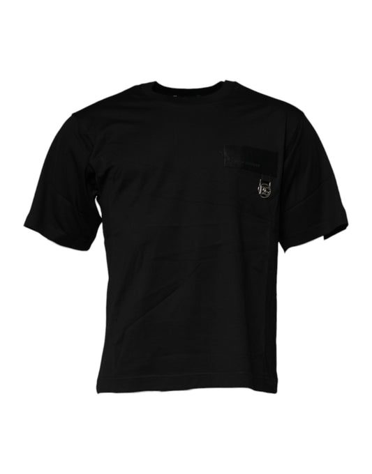 Dolce & Gabbana Black Logo Patch Cotton Crew Neck T-shirt