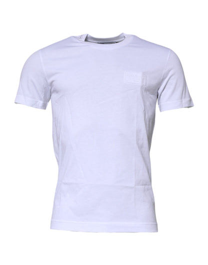 Dolce & Gabbana White Logo Plaque Cotton Crew Neck T-shirt