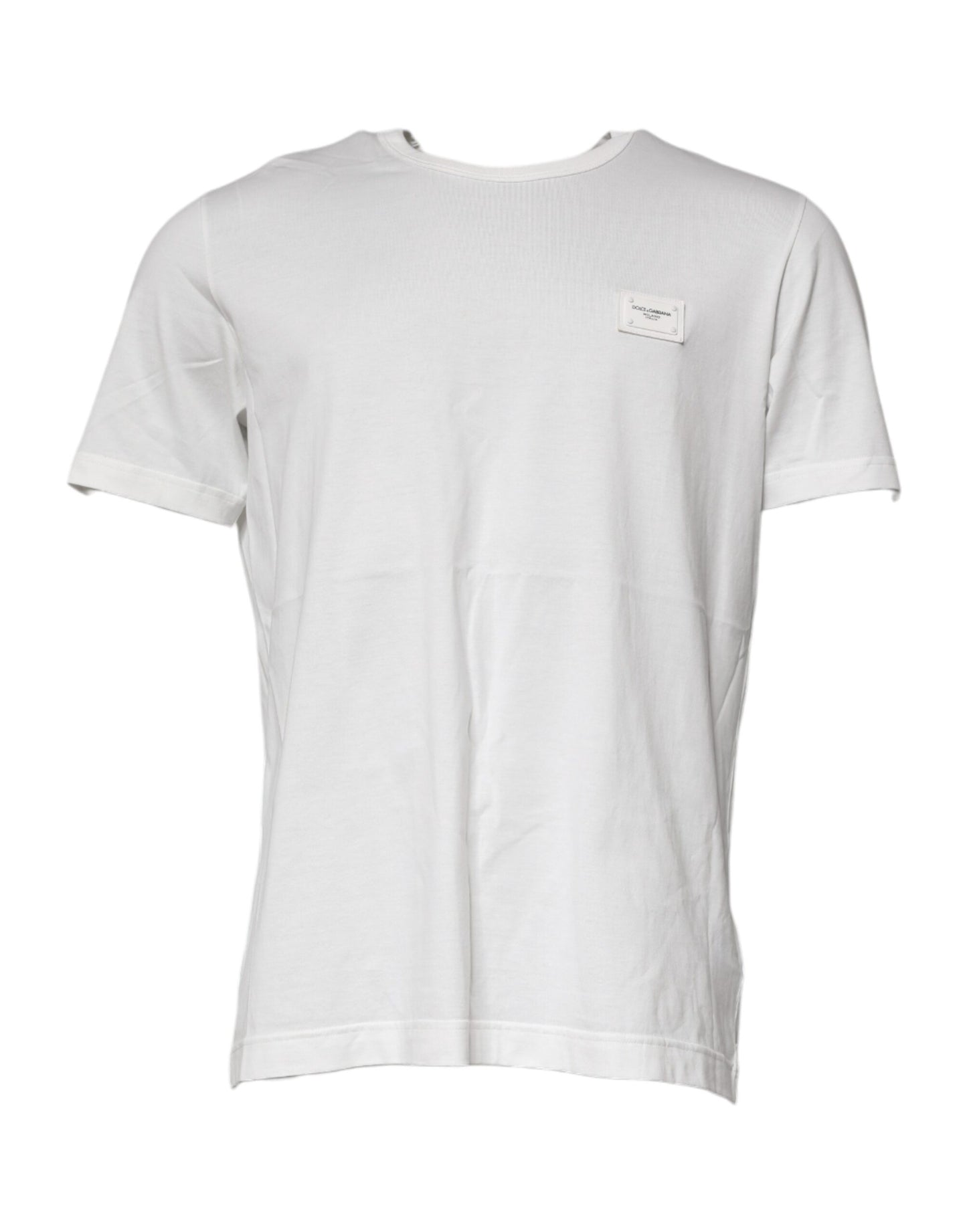 Dolce & Gabbana White Logo Plaque Cotton Crew Neck T-shirt