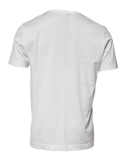 Dolce & Gabbana White Logo Plaque Cotton Crew Neck T-shirt