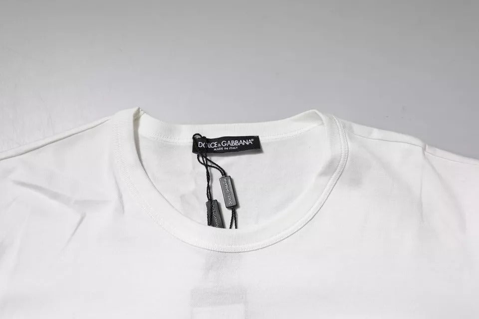 Dolce & Gabbana White Logo Plaque Cotton Crew Neck T-shirt