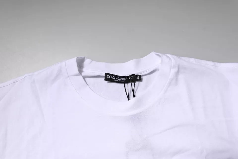 Dolce & Gabbana White Logo Patch Cotton Crew Neck T-shirt