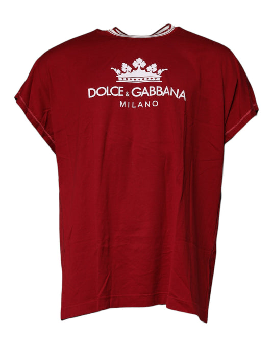 Dolce & Gabbana Red Logo Crown Cotton Crew Neck T-shirt