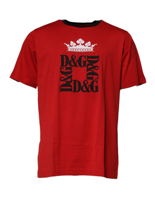 Dolce & Gabbana Red Logo Crown Cotton Crew Neck T-shirt