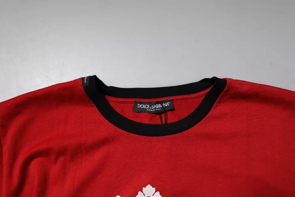 Dolce & Gabbana Red Logo Crown Cotton Crew Neck T-shirt