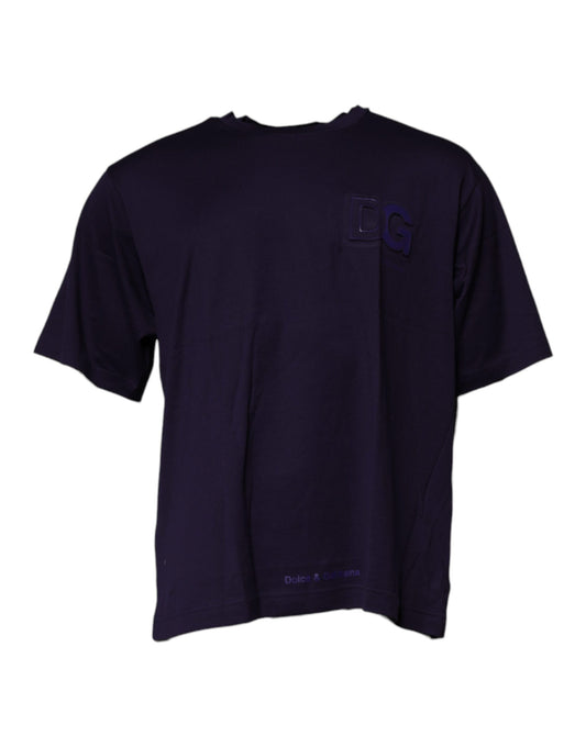 Dolce & Gabbana Navy Blue DG Logo Cotton Crew Neck T-shirt