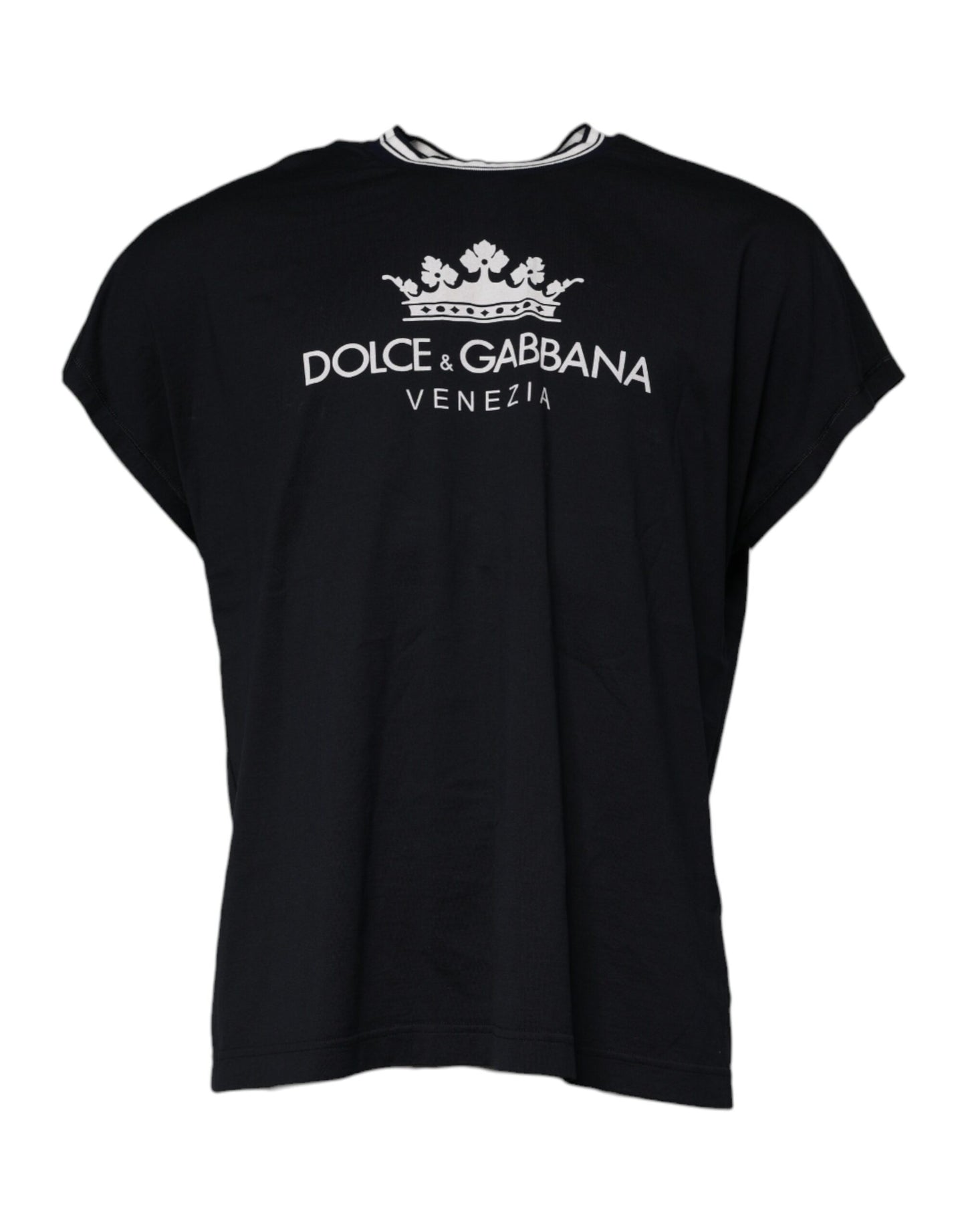 Dolce & Gabbana Dark Blue Logo Crown Cotton Crew Neck T-shirt