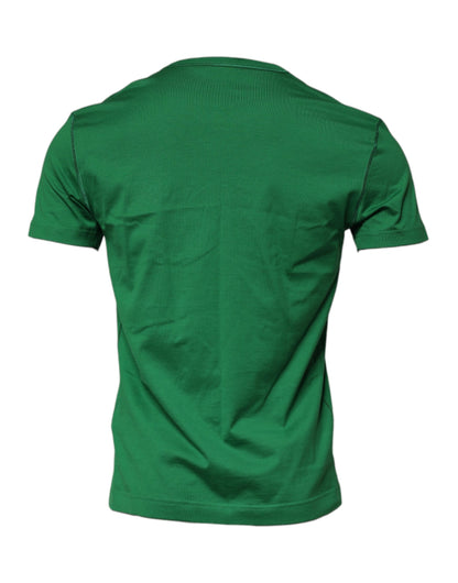 Dolce & Gabbana Green Logo Plaque Cotton Crew Neck T-shirt