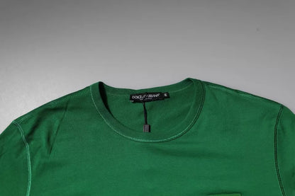 Dolce & Gabbana Green Logo Plaque Cotton Crew Neck T-shirt