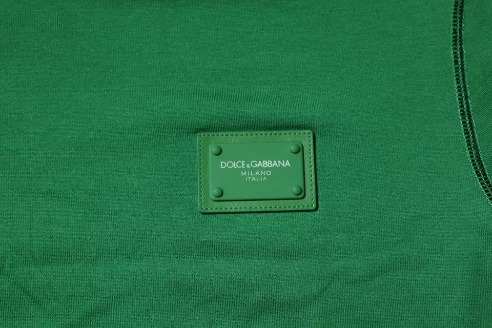 Dolce & Gabbana Green Logo Plaque Cotton Crew Neck T-shirt