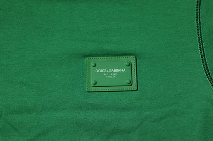 Dolce & Gabbana Green Logo Plaque Cotton Crew Neck T-shirt