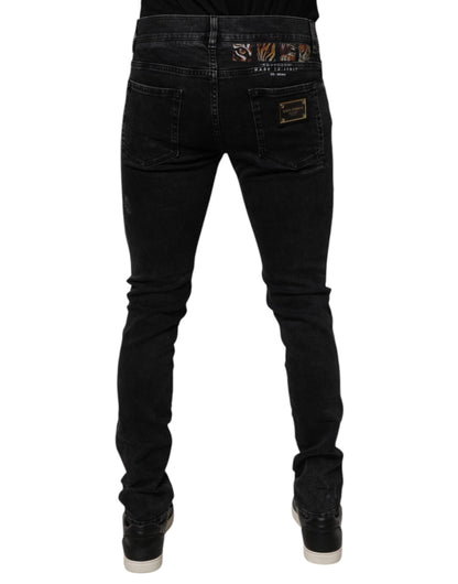 Dolce & Gabbana Black Tattered Cotton Skinny Men Denim Jeans