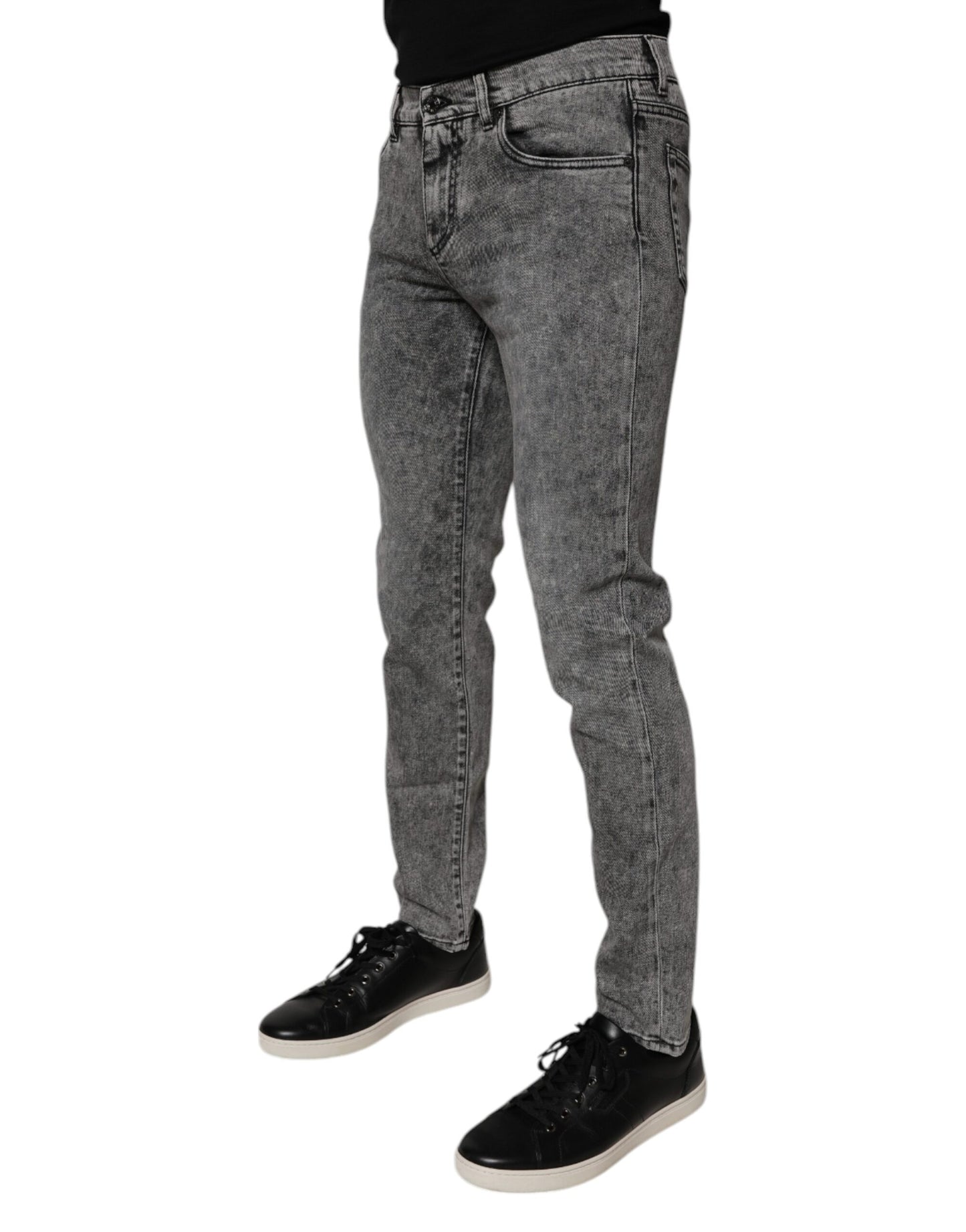 Dolce & Gabbana Dark Gray Washed Cotton Slim Fit Denim Jeans