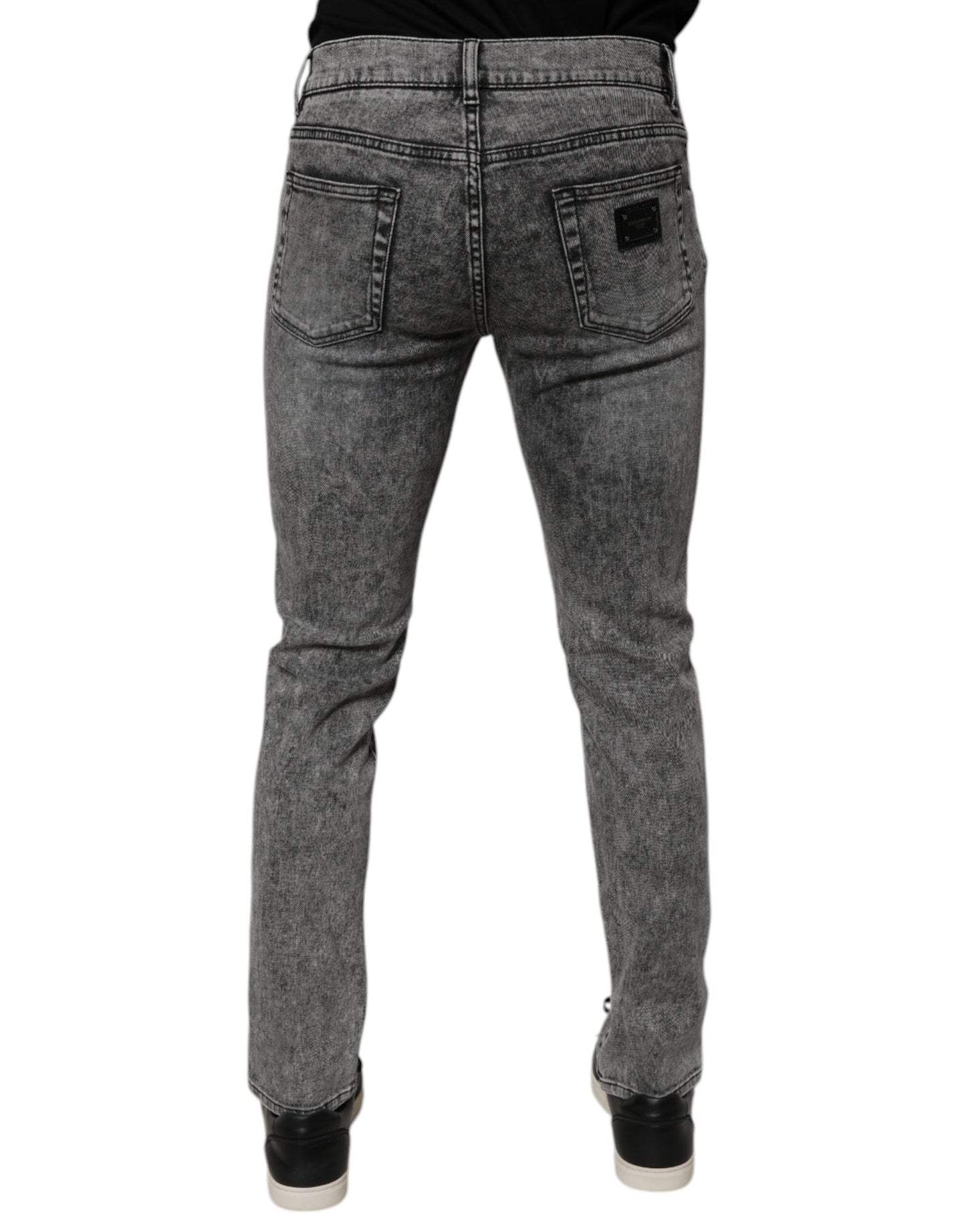 Dolce & Gabbana Dark Gray Washed Cotton Slim Fit Denim Jeans