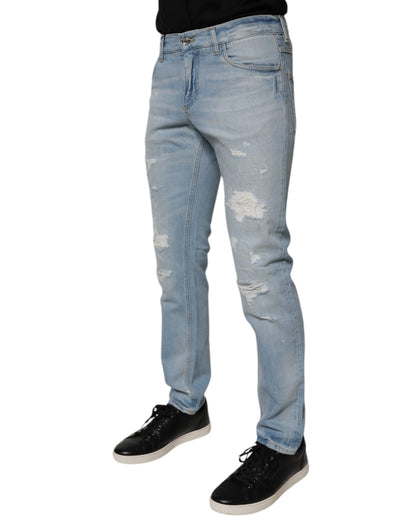 Dolce & Gabbana Light Blue Tattered Logo Skinny Denim Jeans