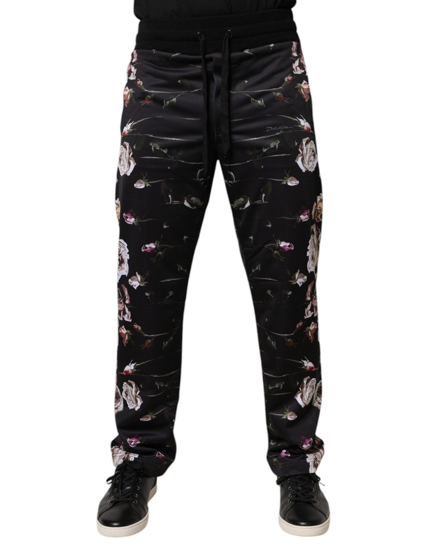 Dolce & Gabbana Black Floral Polyester Jogger Pants