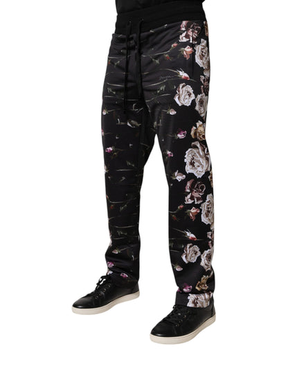 Dolce & Gabbana Black Floral Polyester Jogger Pants