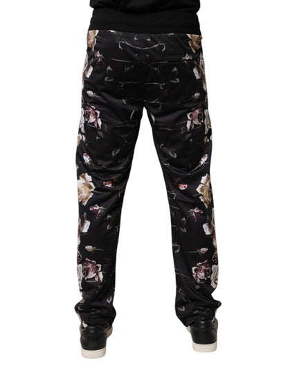 Dolce & Gabbana Black Floral Polyester Jogger Pants