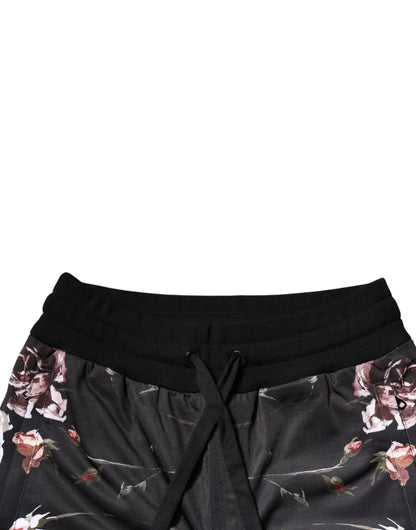 Dolce & Gabbana Black Floral Polyester Jogger Pants