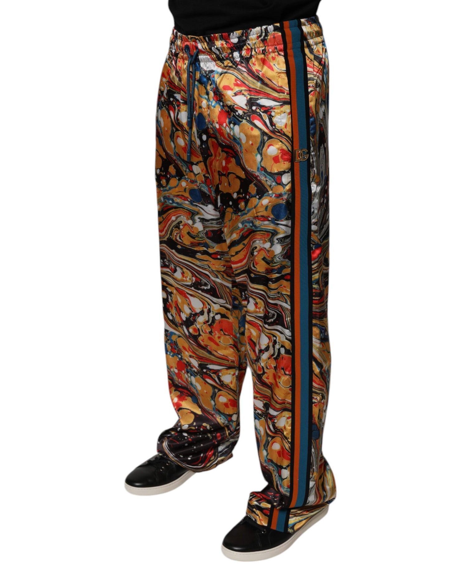 Dolce & Gabbana Multicolor Marble Satin Men Tracksuit Pants