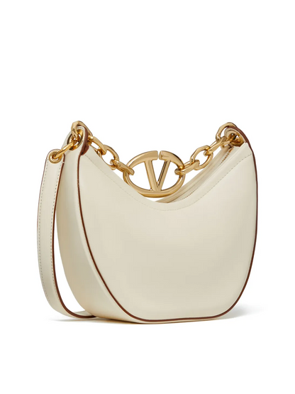 Valentino Garavani Ivory Leather Mini Hobo Vlogo Shoulder Bag