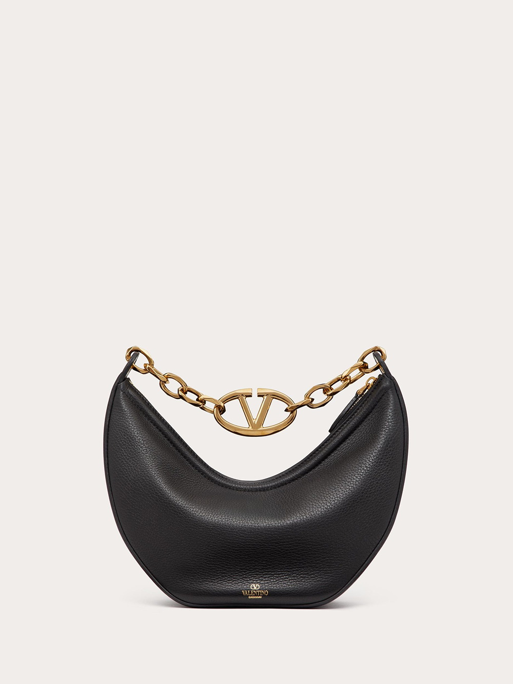 Valentino Garavani Black Leather Small Hobo Vlogo Shoulder Bag